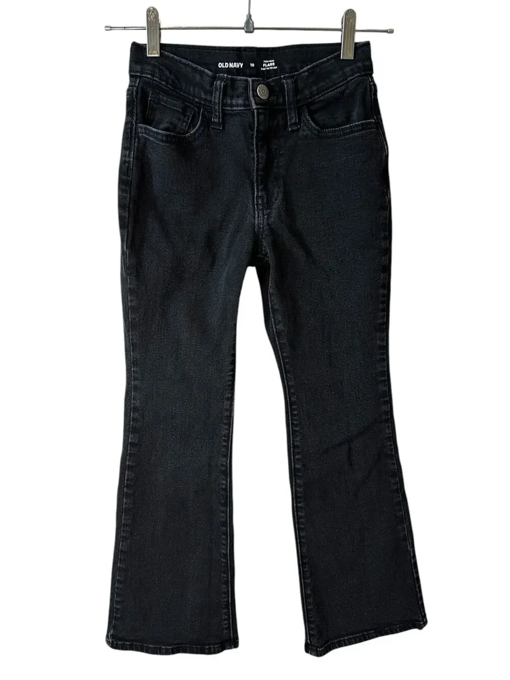 OLD NAVY Girls High Rise Flare Jeans Built in Tough Black Size 10 Casual